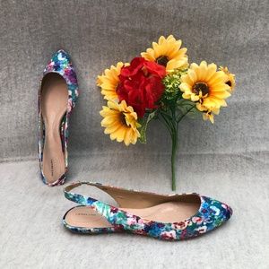NWOT - Lands' End Floral Satin Slingback Flats